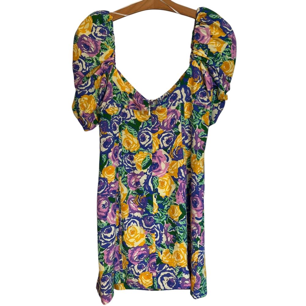 Zara Printed Corset Style Dress Purple Floral Milkmaid Puff Sleeve Mini Babydoll
